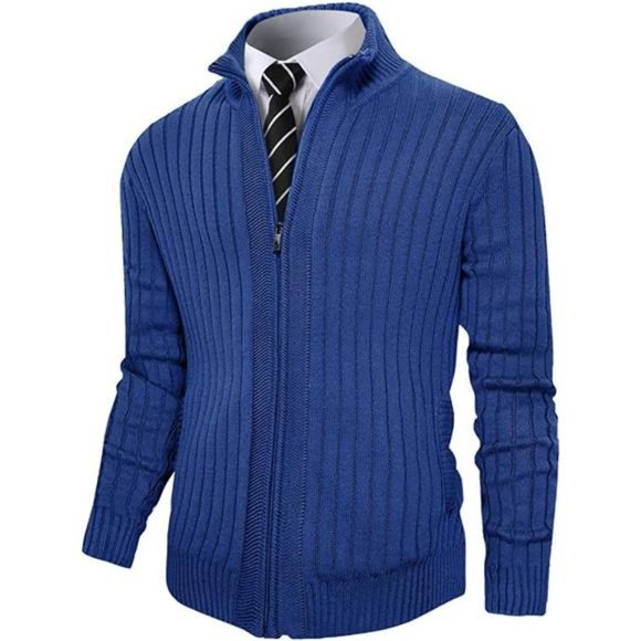 Men's Cardigan Sweaters Full Zip Up Stand Collar Slim Fit